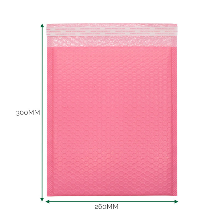 Enveloppe à bulles rose en polyéthylène (260 x 300 + 40 mm)