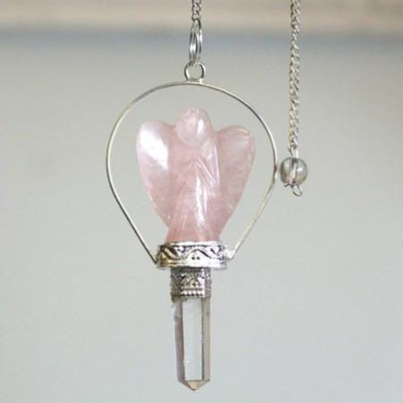 Pendule d'ange avec anneau - Quartz rose