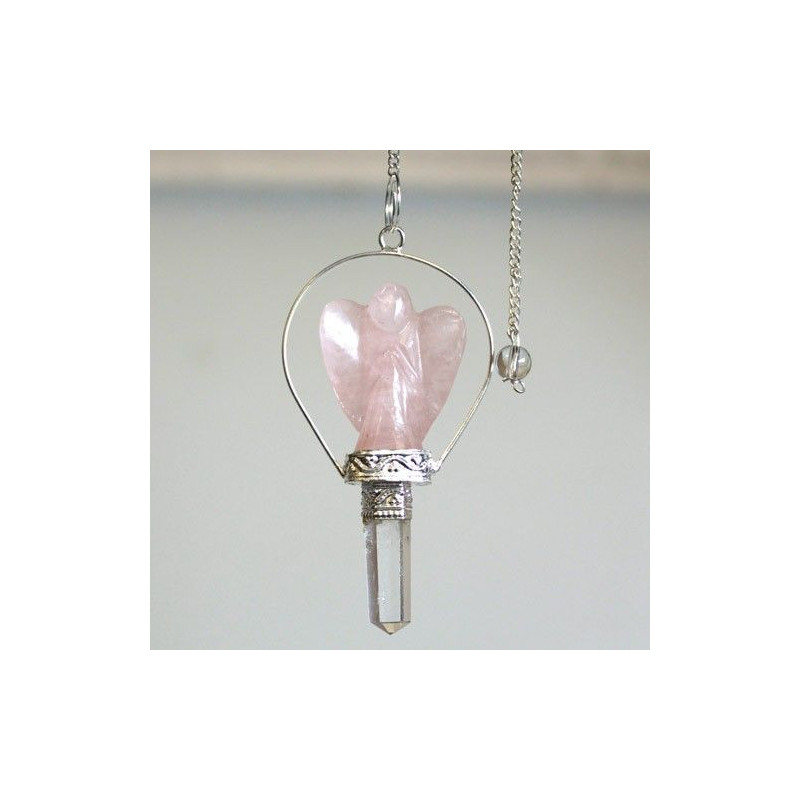 Pendule d'ange avec anneau - Quartz rose