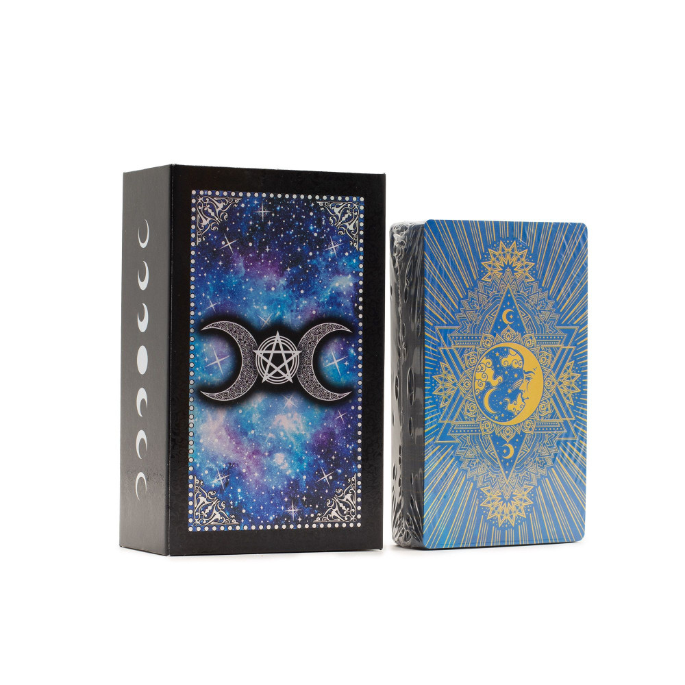 Jeu de cartes de tarot à feuille bleue - Visage de la Lune - avec livret