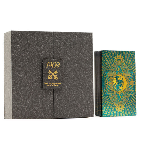 Coffret cadeau de tarot avec feuille d'or et turquoise