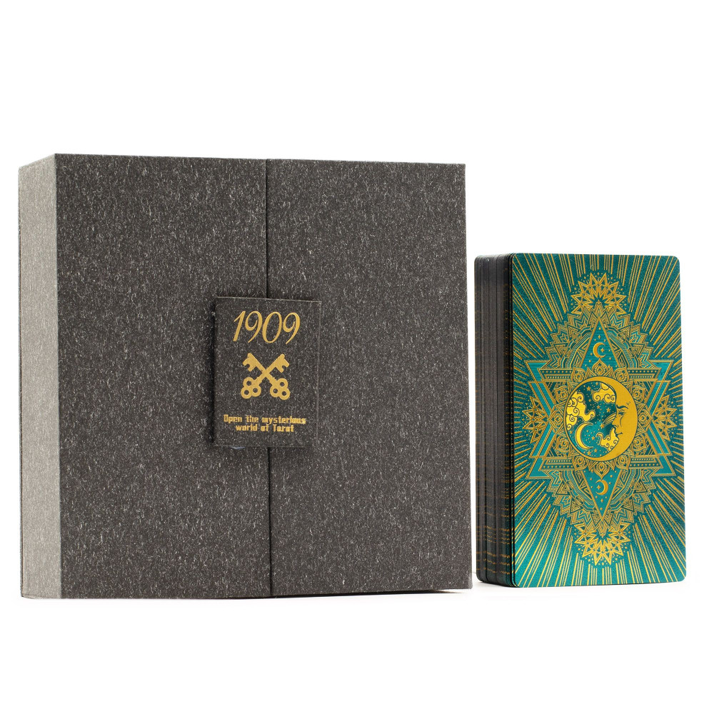 Coffret cadeau de tarot avec feuille d'or et turquoise