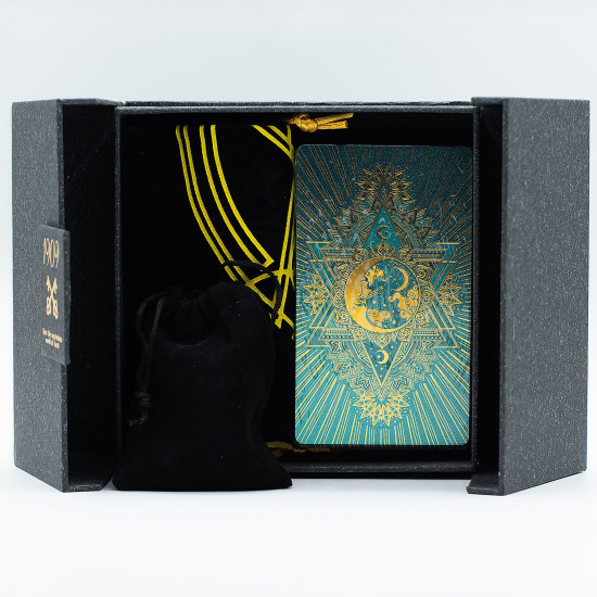 Coffret cadeau de tarot avec feuille d'or et turquoise