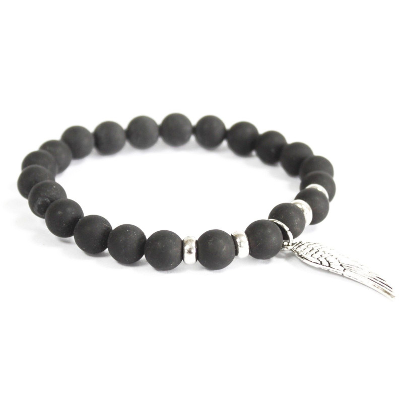 Bracelet Aile d'ange / Agate noire - Pierres précieuses