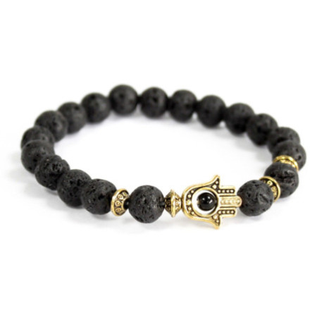 Or Hamsa / Pierre de Lave - Bracelet Pierres Précieuses
