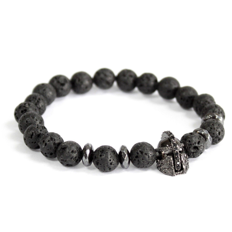 Casque de chevalier / Pierre de lave - Bracelet en pierres précieuses
