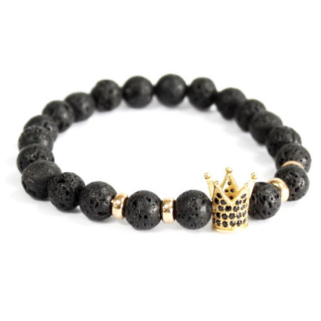 Couronne en or / Pierre de lave - Bracelet en pierres précieuses