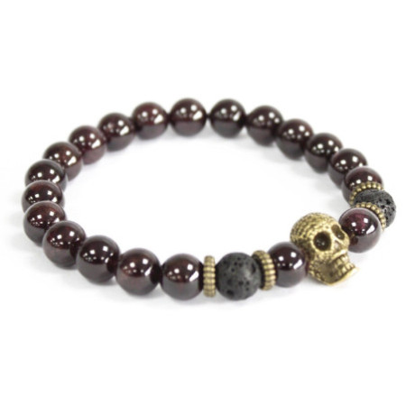 Bracelet en pierre précieuse avec crâne en bronze et pierre de sang