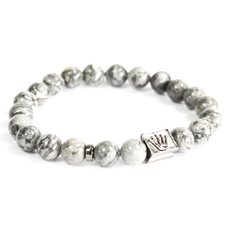 Bracelet en lingot de couronne / agate grise - Pierre précieuse