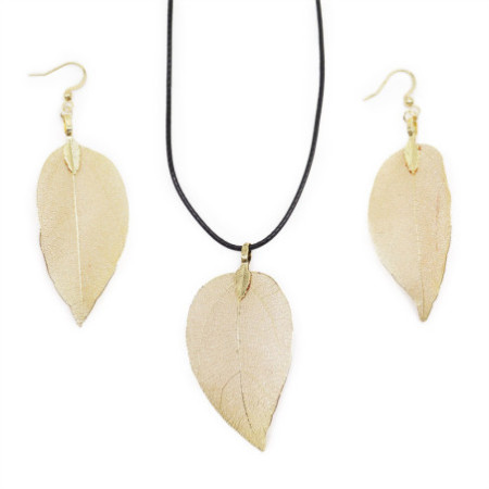 Ensemble collier et boucles d'oreilles - Bravery Leaf - Or