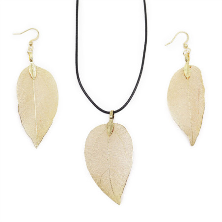 Ensemble collier et boucles d'oreilles - Bravery Leaf - Or