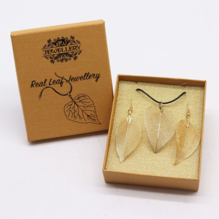 Ensemble collier et boucles d'oreilles - Bravery Leaf - Or