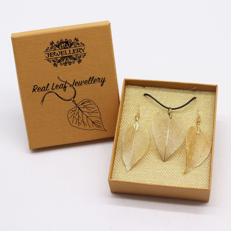 Ensemble collier et boucles d'oreilles - Bravery Leaf - Or