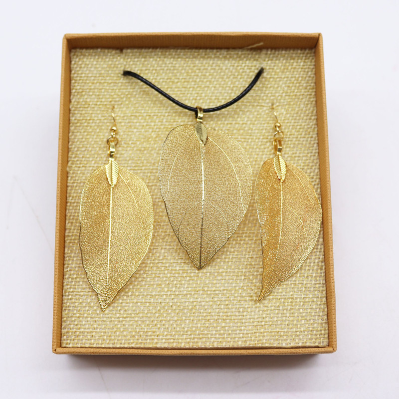 Ensemble collier et boucles d'oreilles - Bravery Leaf - Or