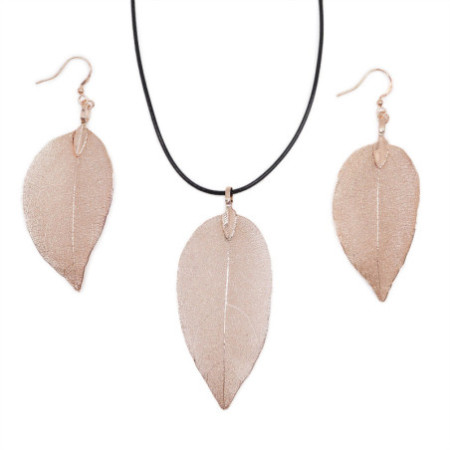 Ensemble collier et boucles d'oreilles - Bravery Leaf - Or rose