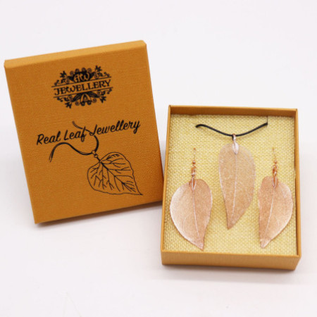 Ensemble collier et boucles d'oreilles - Bravery Leaf - Or rose