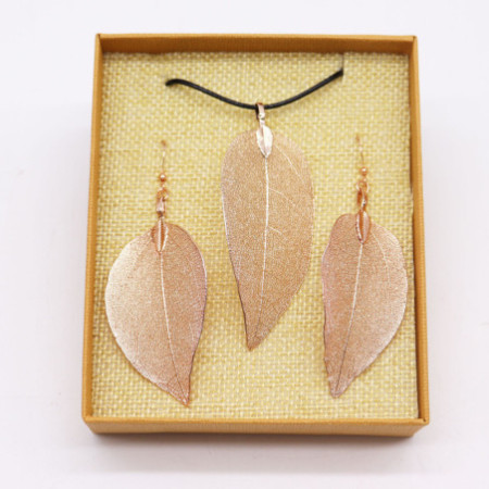 Ensemble collier et boucles d'oreilles - Bravery Leaf - Or rose