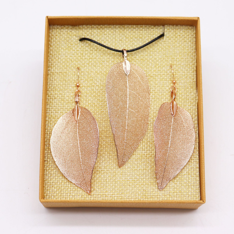 Ensemble collier et boucles d'oreilles - Bravery Leaf - Or rose