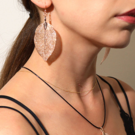 Ensemble collier et boucles d'oreilles - Bravery Leaf - Or rose