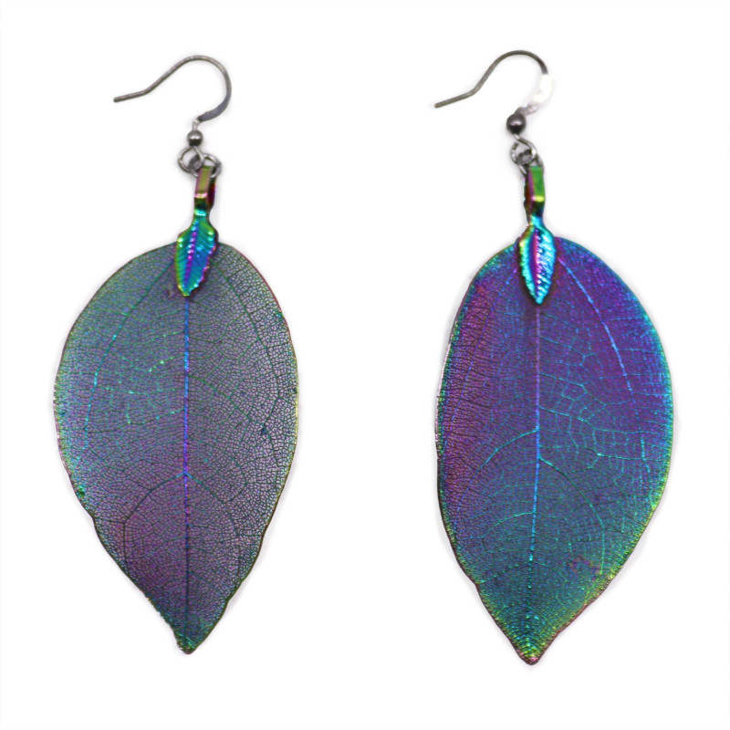 Boucles d'oreilles - Feuille de bravoure - Arc-en-ciel