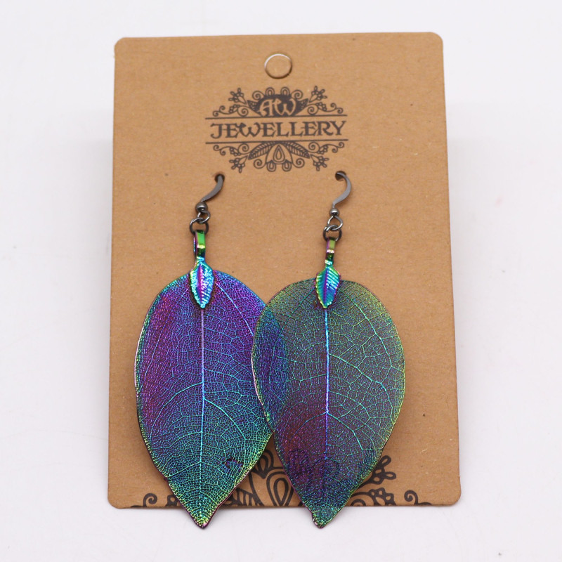 Boucles d'oreilles - Feuille de bravoure - Arc-en-ciel