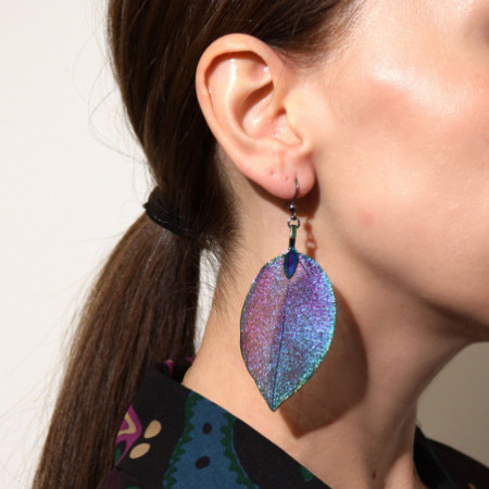 Boucles d'oreilles - Feuille de bravoure - Arc-en-ciel