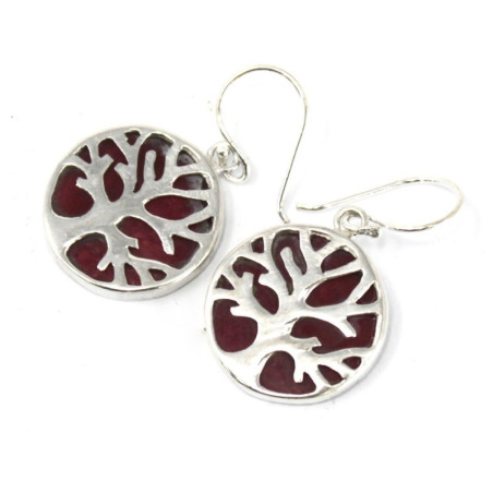 Boucles d'oreilles Arbre de Vie Argent 15 mm - Effet Corail