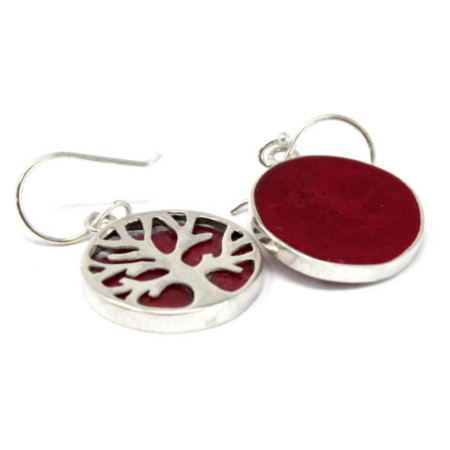 Boucles d'oreilles Arbre de Vie Argent 15 mm - Effet Corail
