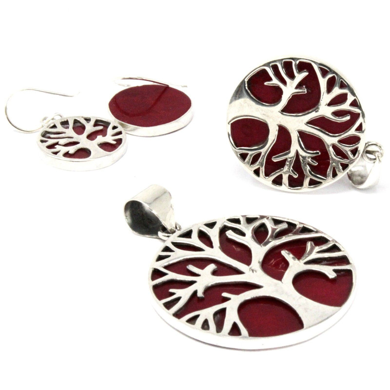 Boucles d'oreilles Arbre de Vie Argent 15 mm - Effet Corail