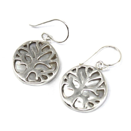 Boucles d'oreilles Arbre de Vie Argent 15 mm - Nacre