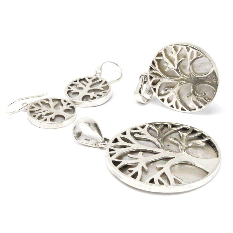 Boucles d'oreilles Arbre de Vie Argent 15 mm - Nacre