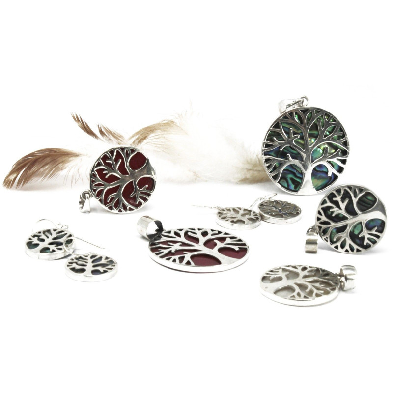Boucles d'oreilles Arbre de Vie Argent 15 mm - Nacre