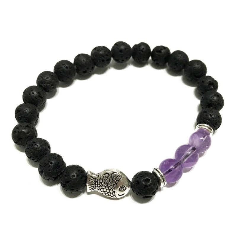 Bracelet en pierre de lave - Poisson Améthyste