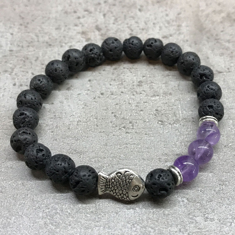 Bracelet en pierre de lave - Poisson Améthyste