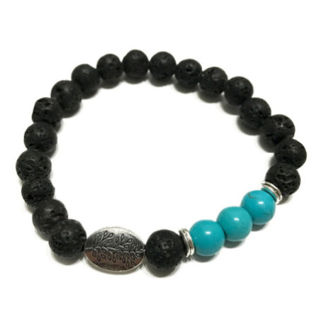Bracelet en pierre de lave - Turquoise feuille