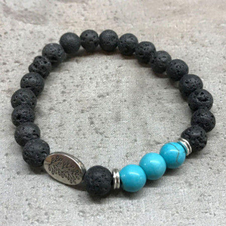 Bracelet en pierre de lave - Turquoise feuille