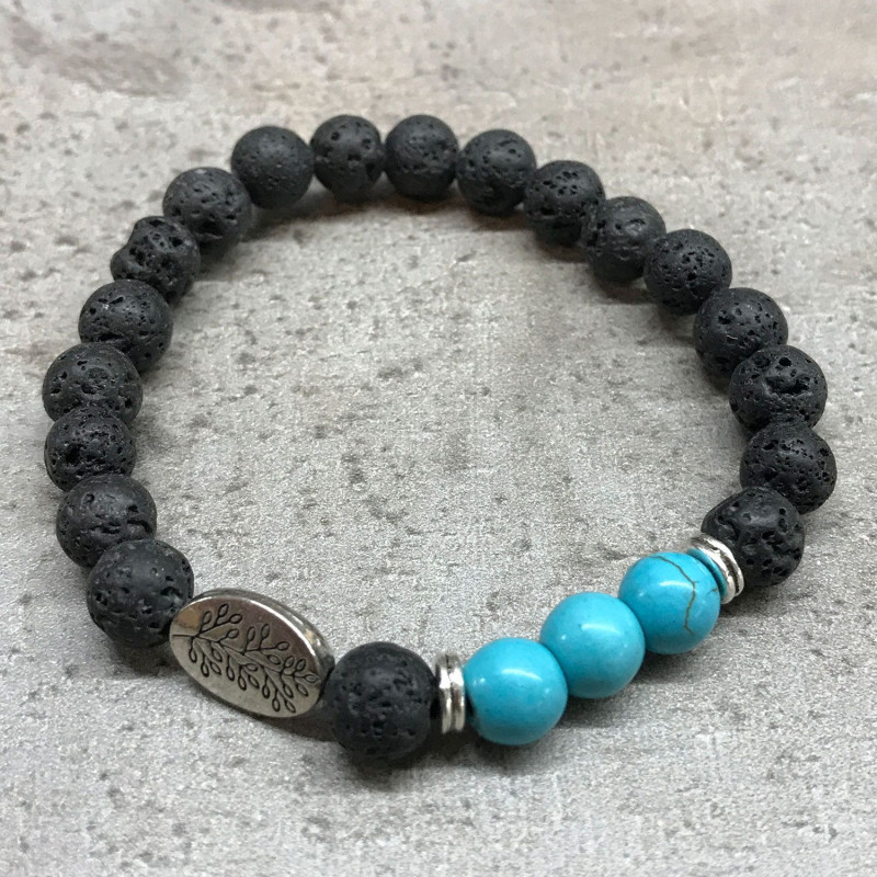 Bracelet en pierre de lave - Turquoise feuille