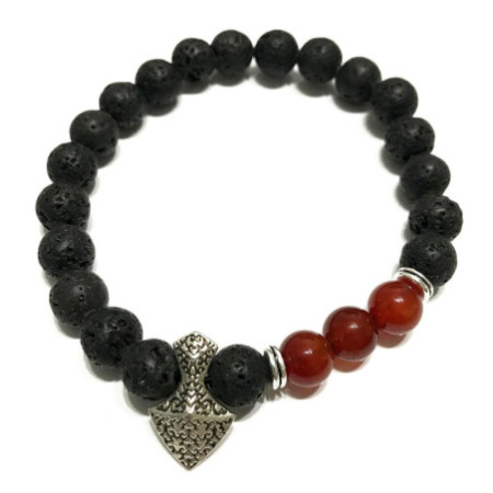 Bracelet en pierre de lave - Cornaline tête de hache