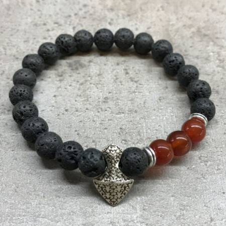 Bracelet en pierre de lave - Cornaline tête de hache