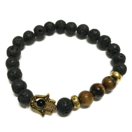 Bracelet Pierre de Lave - Hamsa Oeil de Tigre