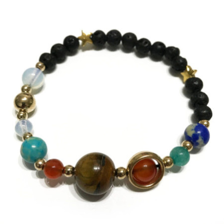 Bracelet en pierre de lave - Système solaire en or