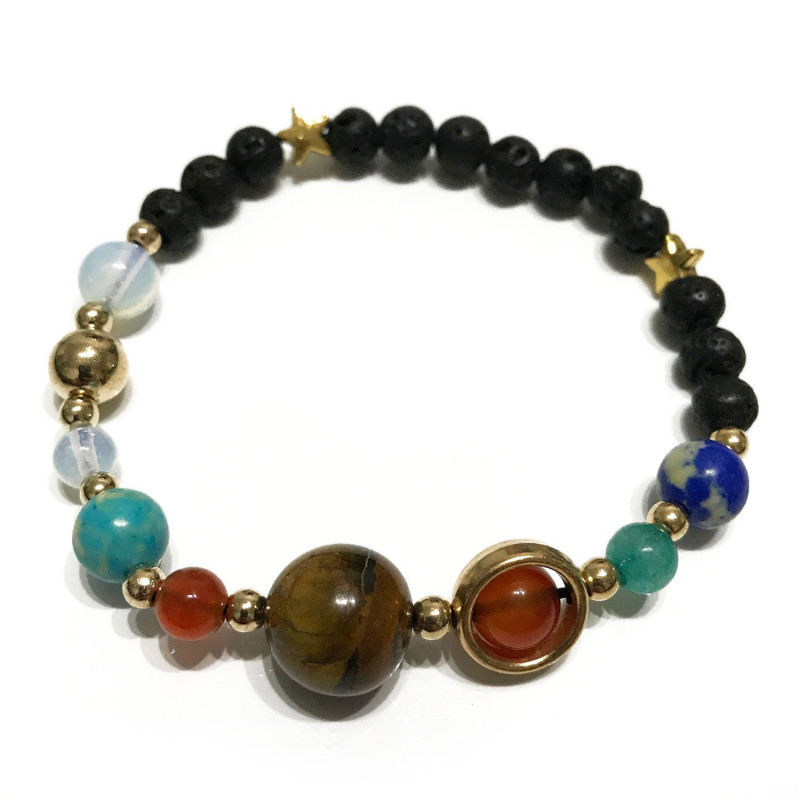 Bracelet en pierre de lave - Système solaire en or