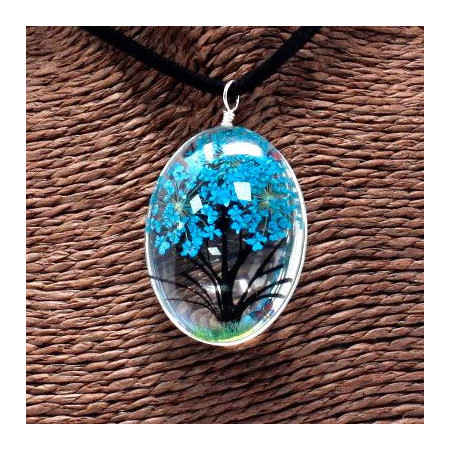 Fleurs pressées - Ensemble Arbre de vie - Bleu sarcelle