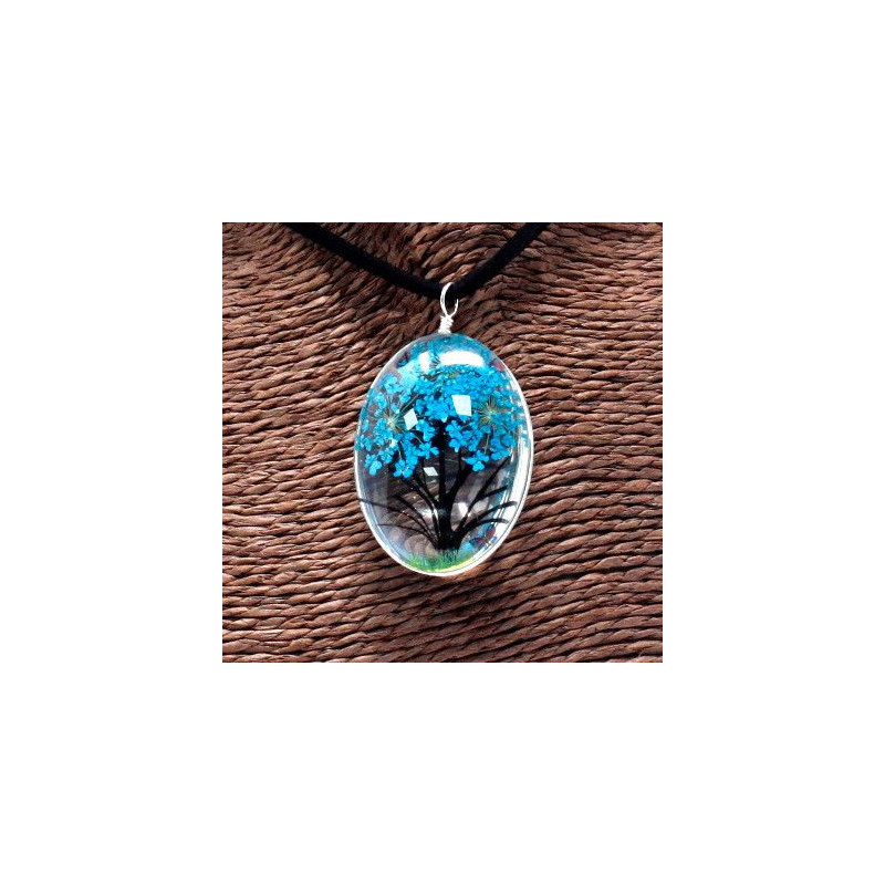 Fleurs pressées - Ensemble Arbre de vie - Bleu sarcelle