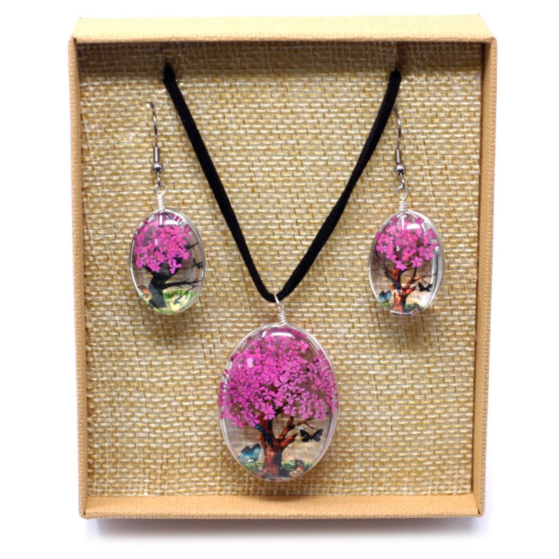 Fleurs pressées - Coffret Arbre de vie - Rose vif