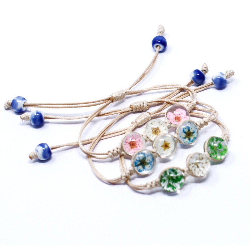Fleurs pressées - Bracelet à trois fleurs