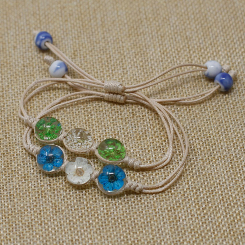 Fleurs pressées - Bracelet à trois fleurs