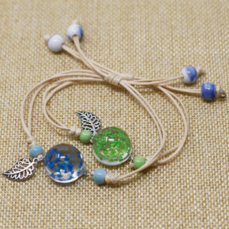 Fleurs pressées - Joli bracelet fleur et feuille