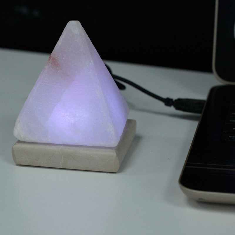 Lampe de sel USB Pyramide BLANCHE de qualité - 9 cm (multicolore)