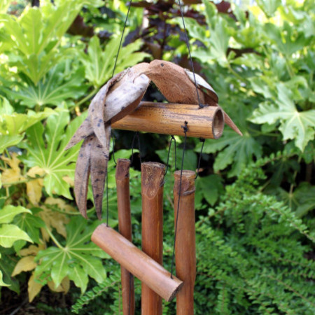 1x Carillon à vent Twin Birds en noix de coco
